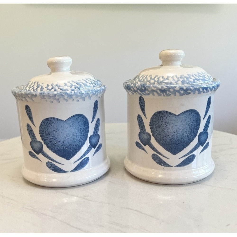Corelle Blue Hearts Stoneware Kitchen‎ Canisters Cottagecore Grannycore Vtg